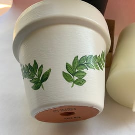 Customisable Hand Painted Plant Pot - Ivory Base With Decorative Foliage