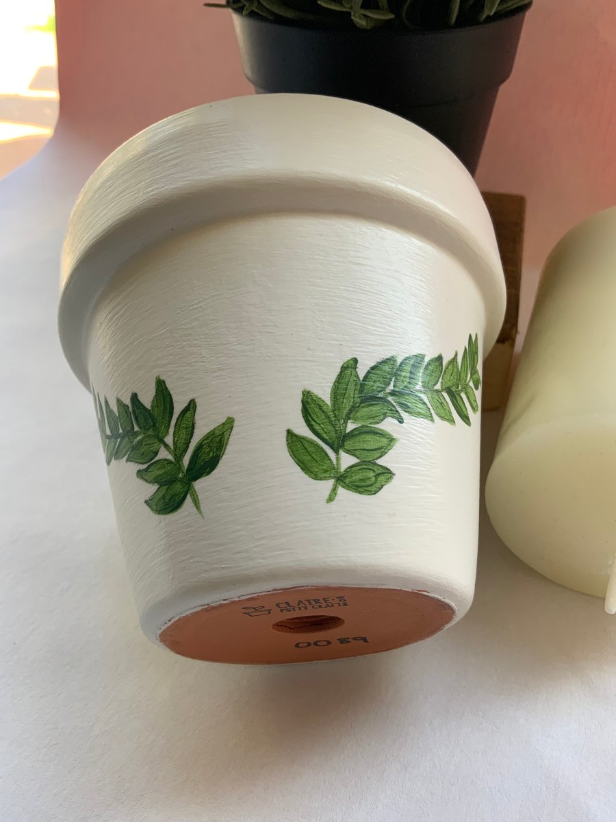 Customisable Hand Painted Plant Pot - Ivory Base With Decorative Foliage