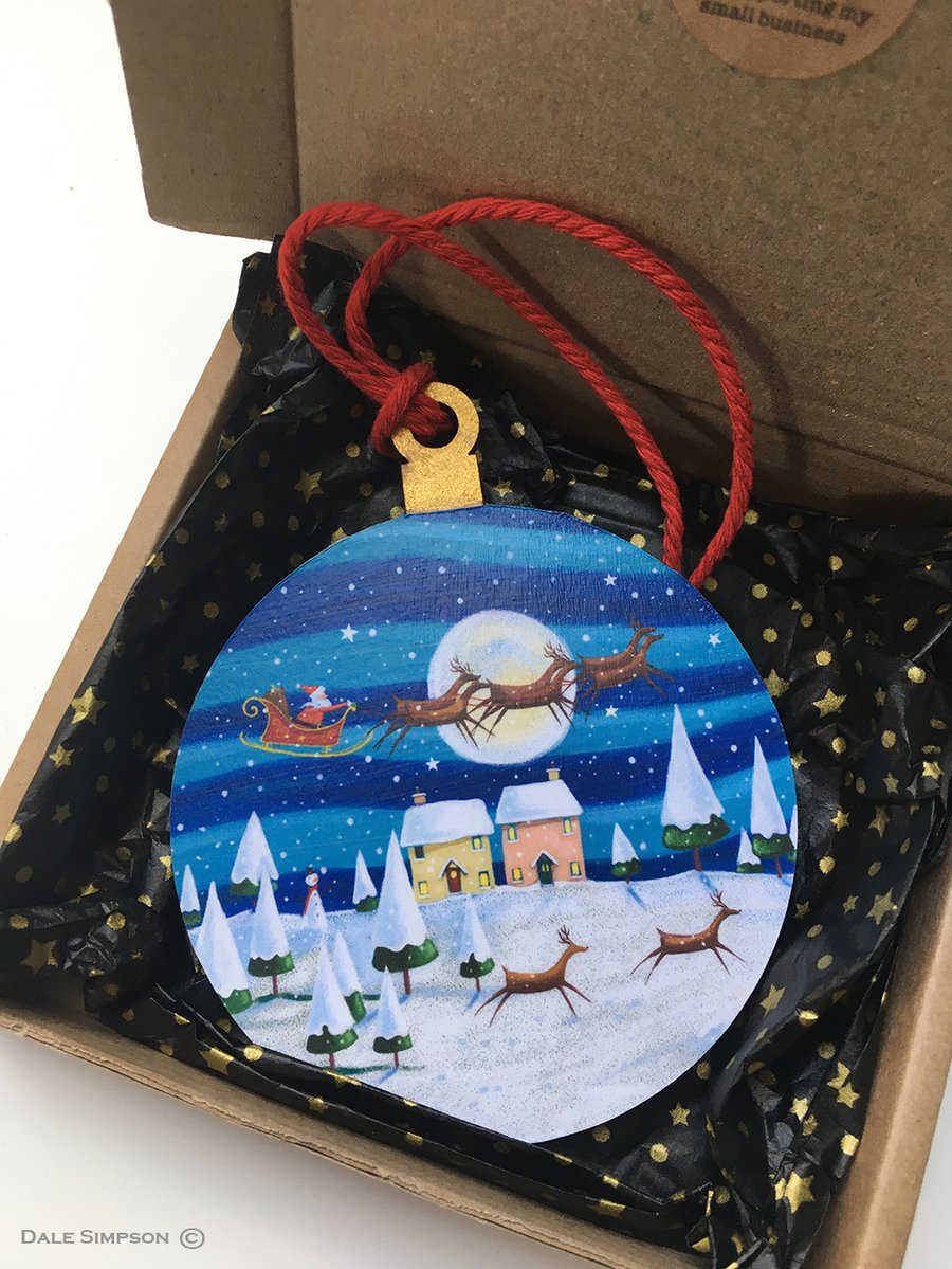 Santa Sleigh Reindeer Christmas Hanging Ornament Decoration