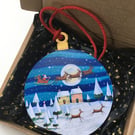 Santa Sleigh Reindeer Christmas Hanging Ornament Decoration