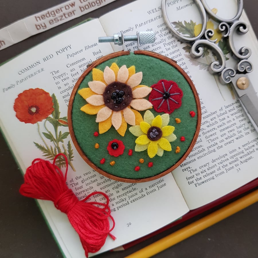 Sunflower and poppies -small wall decoration 