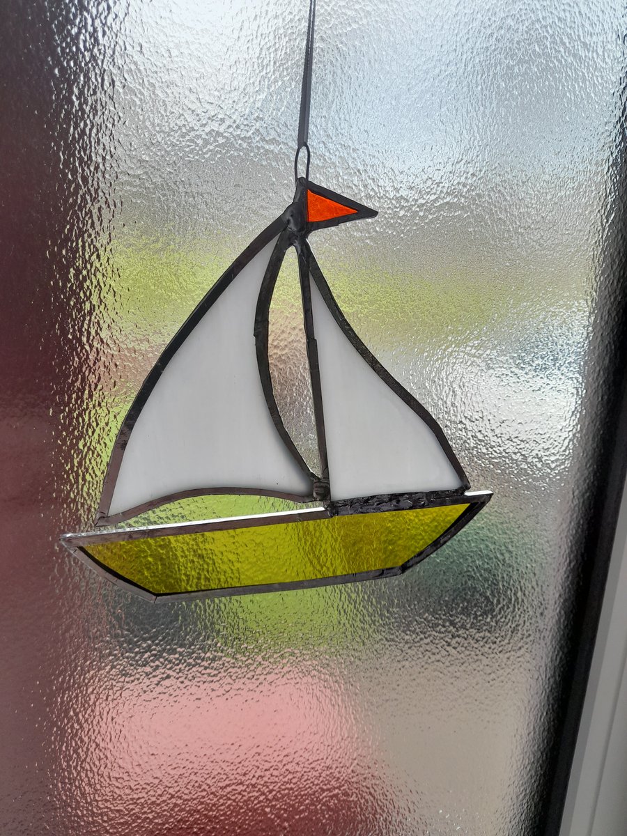 Stained glass hanging Yacht suncatcher