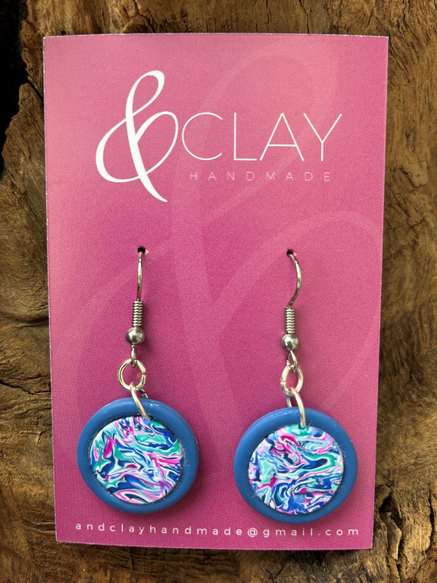 Circular Bright Blue and Multi-Colour Earrings