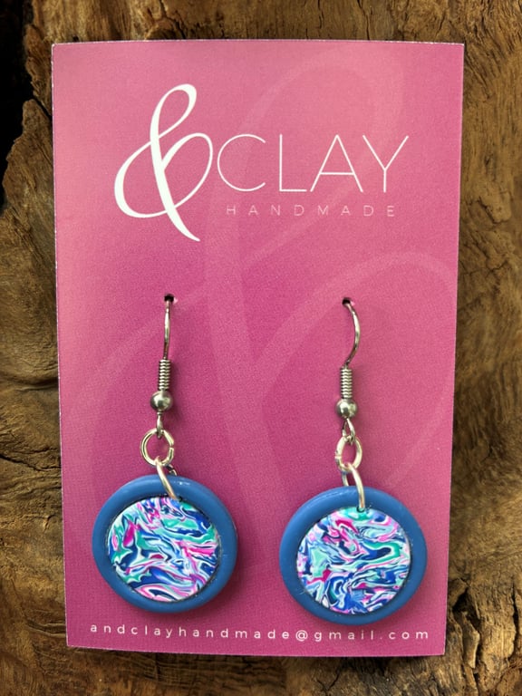 Circular Bright Blue and Multi-Colour Earrings