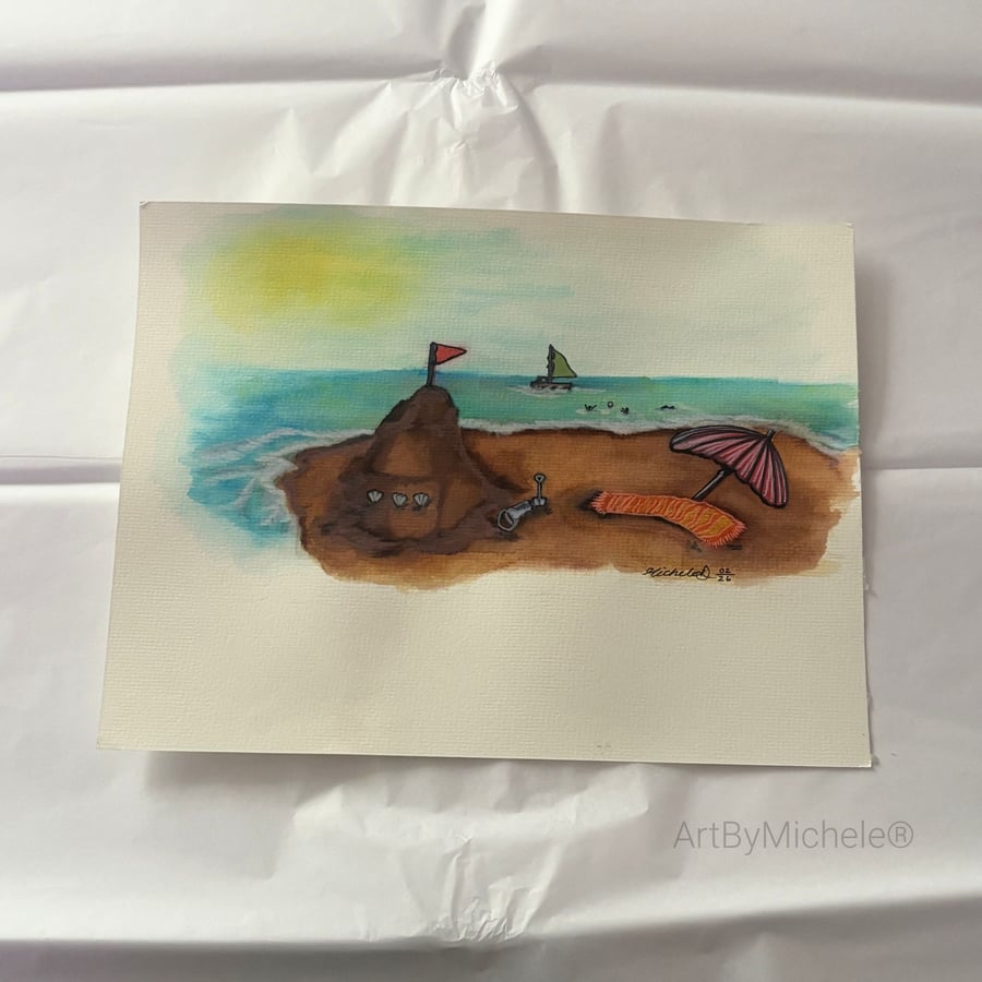 Original Artwork, 'Sandcastles & Daydreams' 9x12, Mixed Media