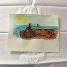 Original Artwork, 'Sandcastles & Daydreams' 9x12, Mixed Media