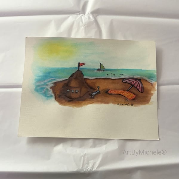 Original Artwork, 'Sandcastles & Daydreams' 9x12, Mixed Media