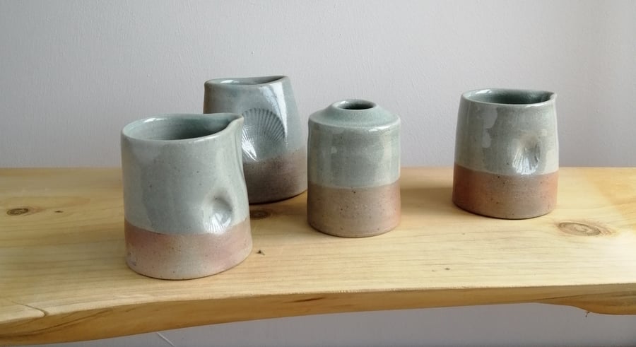 Beautiful handmade thrown stoneware woodfired celadon glaze bud vase