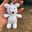 White Teddy Bear Crochet Keyring – Handmade Amigurumi Soft Toy