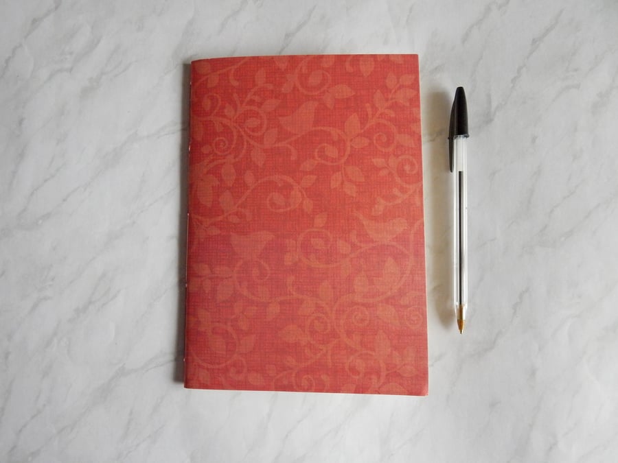 Pearly Birds Notebook, Lined pages, coral birds cover. Replacement notebook A5. 