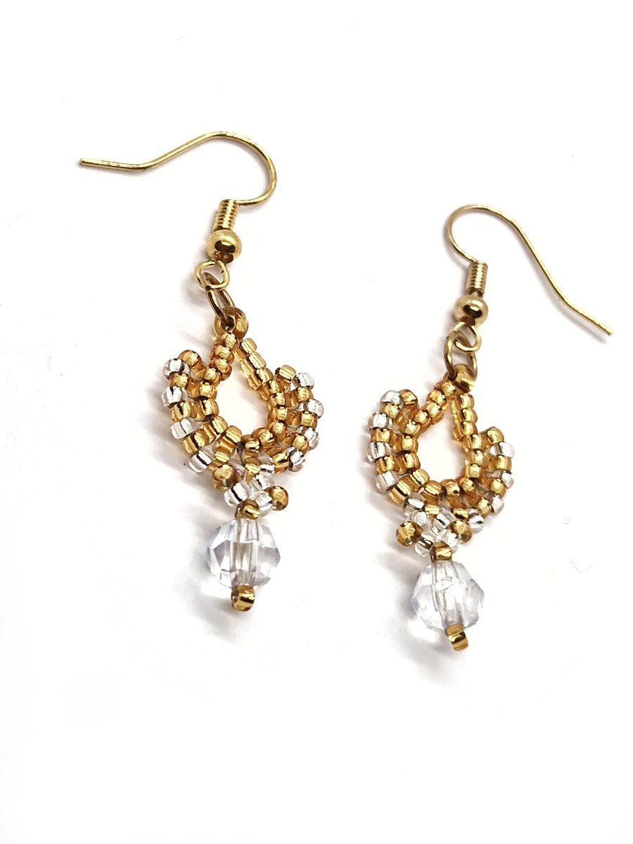 Gold and silver ethnic inspired boho beaded dangle earrings