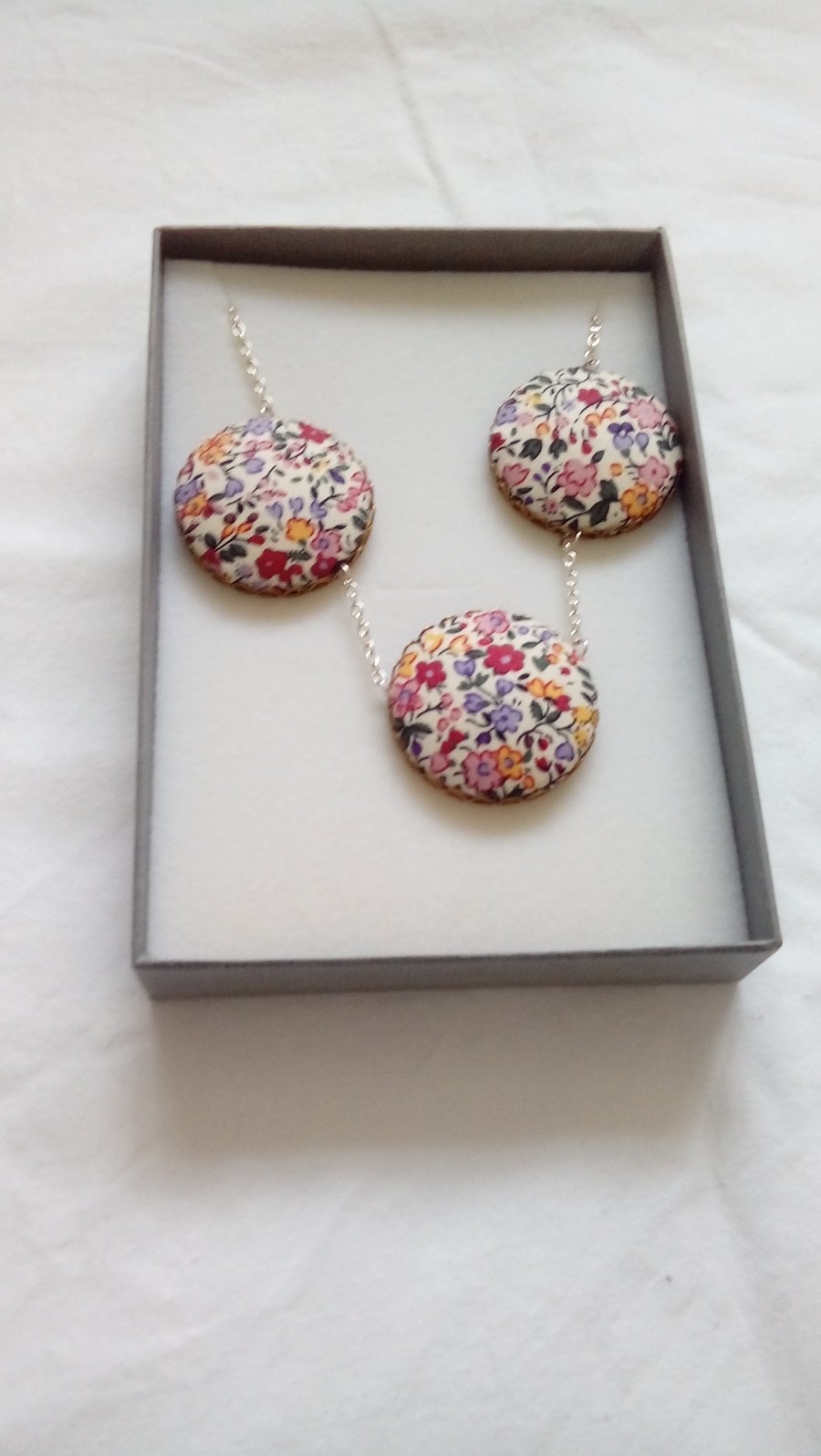 Floral Fabric Covered Button Triple Pendant