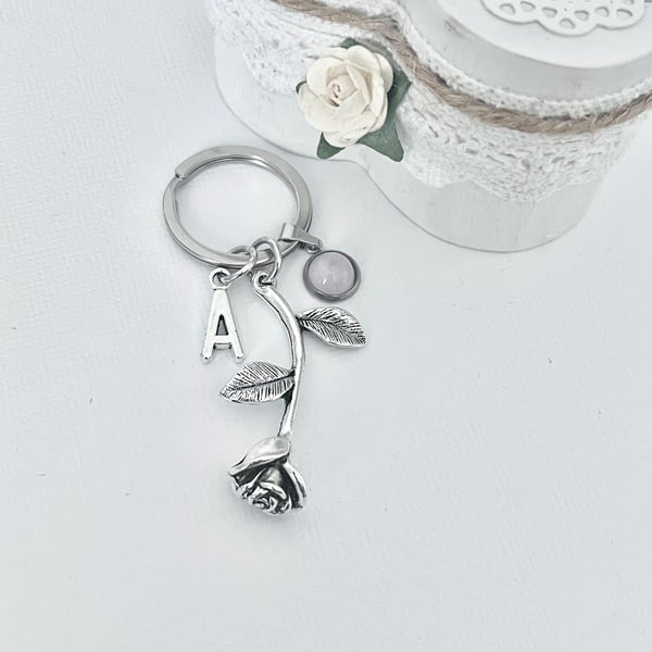 Rose Keyring Personalised with an Initial