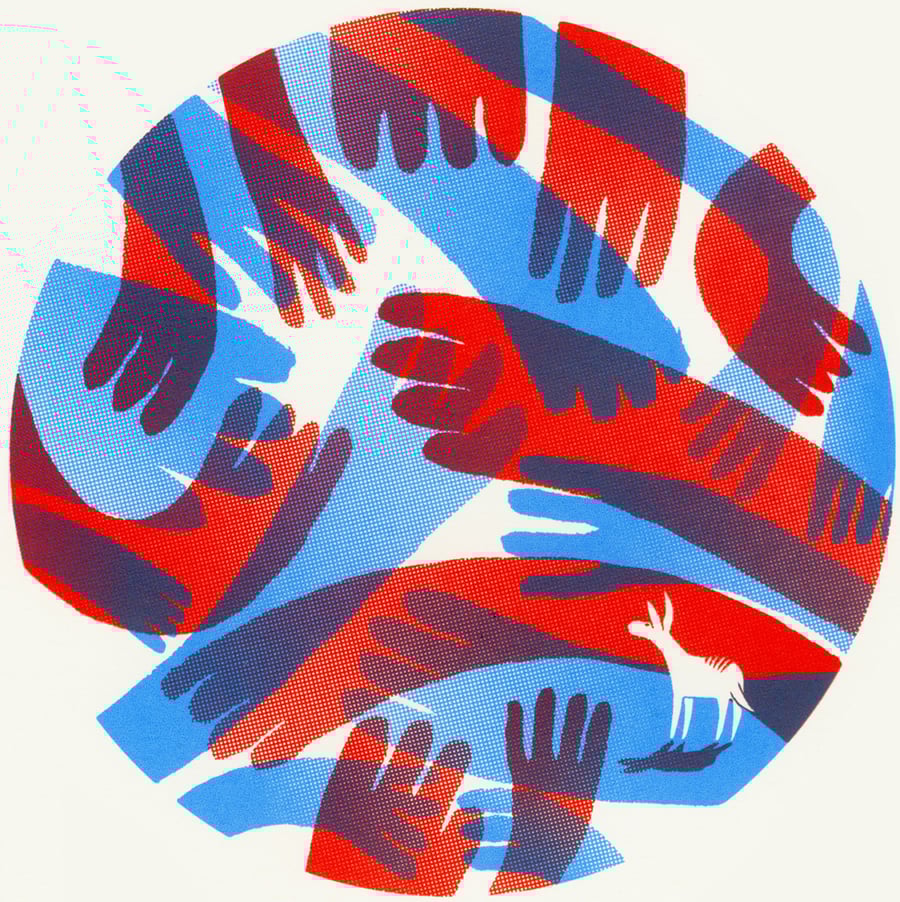 Magic Donkey No.3 A4 2-colour screen-print (red and blue)