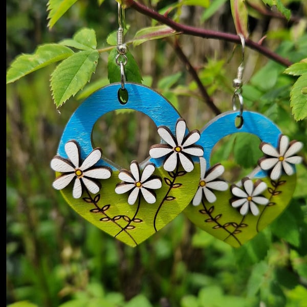 Wood Boho Flower Earrings 