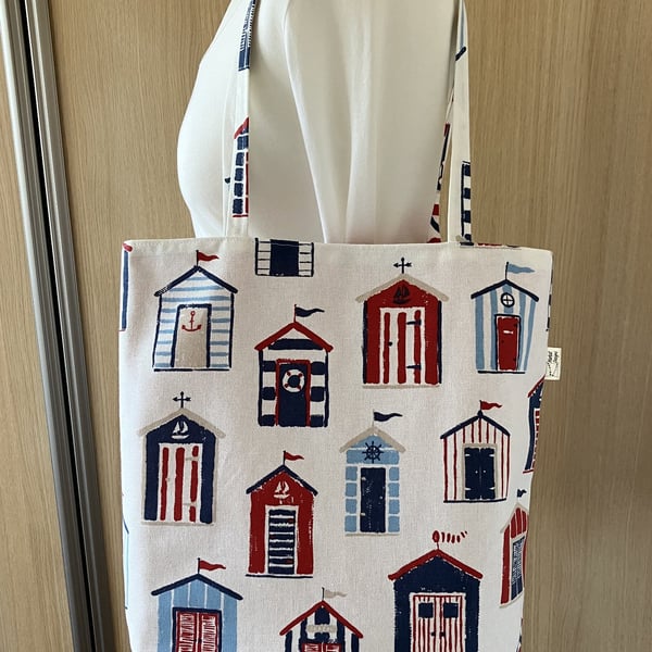Beach Huts Tote Bag, Handmade in the UK