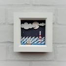 Sailing Boat & Lighthouse Picture, Nautical Diorama,Wooden Ocean Art