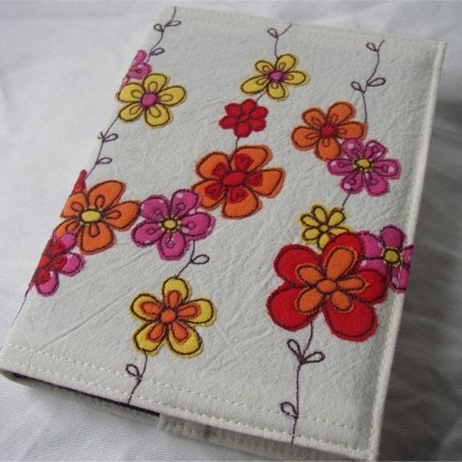 ***SALE*** embroidered flowers fabric notebook cover (A6 size)