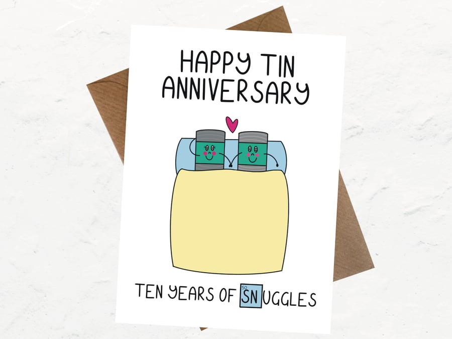 10th, Tin wedding anniversary card for husband or wife