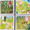 Four blank cards .gardening themed. 