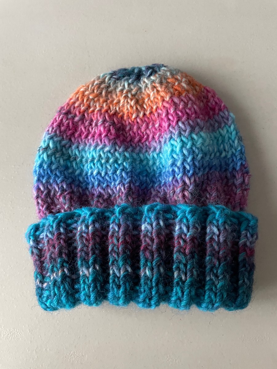 Hand knitted Child's Beanie Hat - Age 2 - 4 yrs