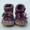 Wool & leather baby boots pink mix 12-18 months