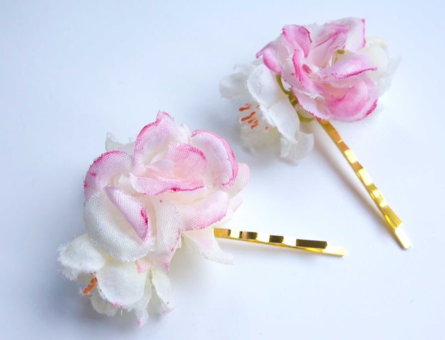 Hand painted flower apple blossom bobby pins