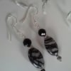 SALE Faceted Onyx, Jasper Silver Plated Earrings