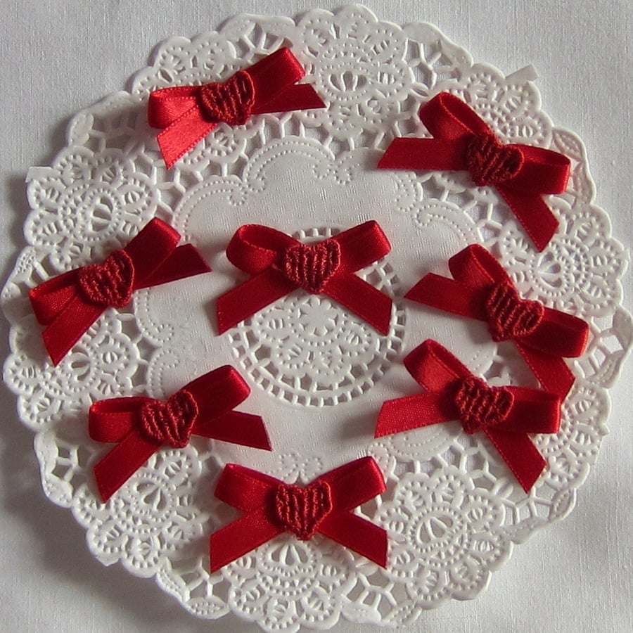 8 Red Heart Ribbon Bows