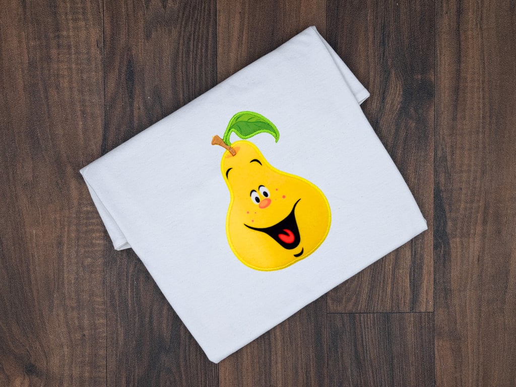 Personalised Embroidered Pear Kids T-Shirt - Custom Name Happy Fruit Tee
