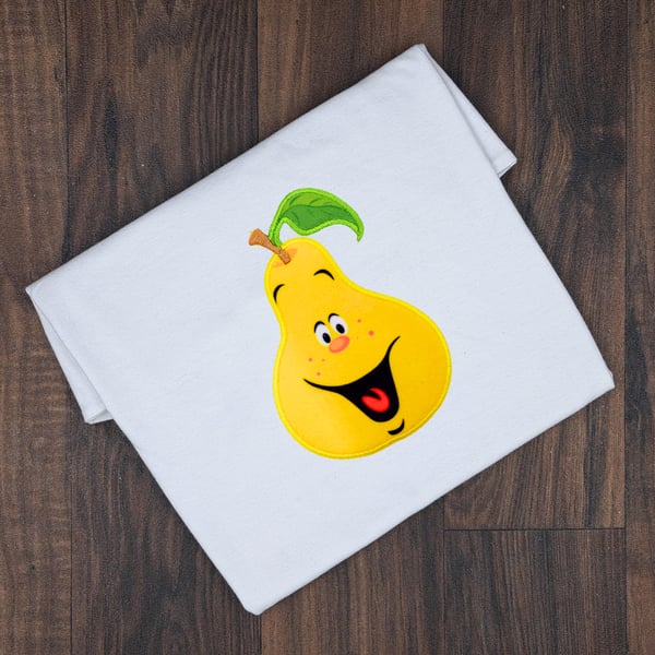 Personalised Embroidered Pear Kids T-Shirt - Custom Name Happy Fruit Tee