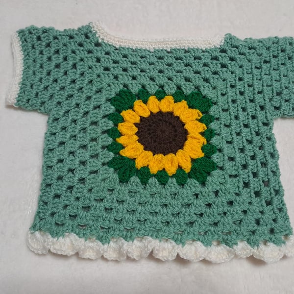 sunflower crochet short sleeve jumper baby 6 - 9 months green