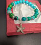 Handcrafted Ocean Breeze Bracelet - Blue Turquoise,Picture Jasper&Starfish Charm - Image 2