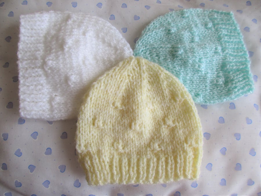 Reserved for Anne 3 Early Baby Pull on Hats