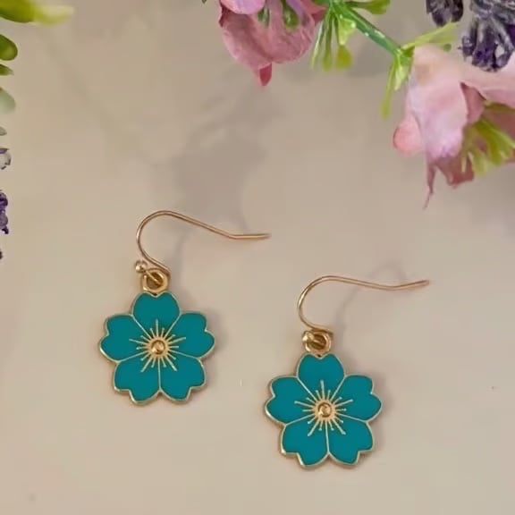 Turquoise Flower Earrings, Floral Charms, Handmade Jewellery 