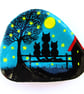 Three Cats Painted Shell, Moon Stars Tree Kittens, Seashell Magnet (optional)