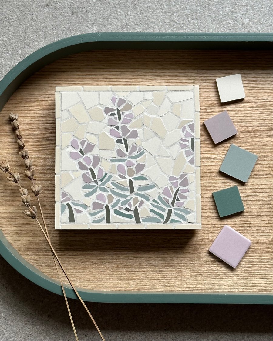 Mosaic Floral Art - Lavender on Cream