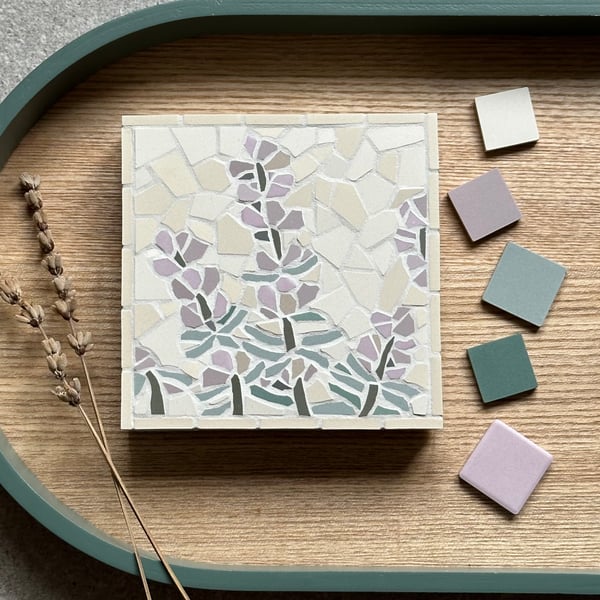 Mosaic Floral Art - Lavender on Cream