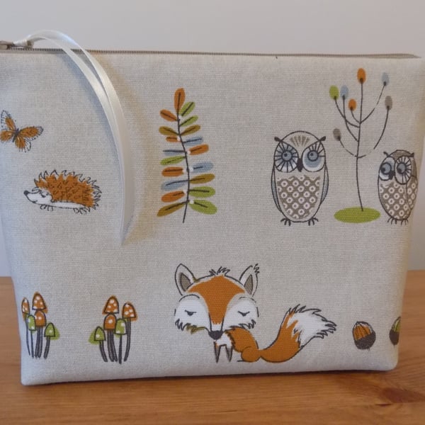 'Woodland Fox' Fabric Toiletries Cosmetics Bag Large Make Up Case 