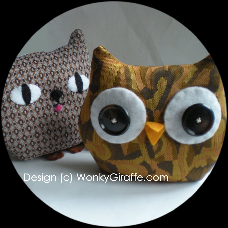 Owl Cat Monster Thing Sew a Softie,Complete Kit and Tutorial - WonkyGiraffe