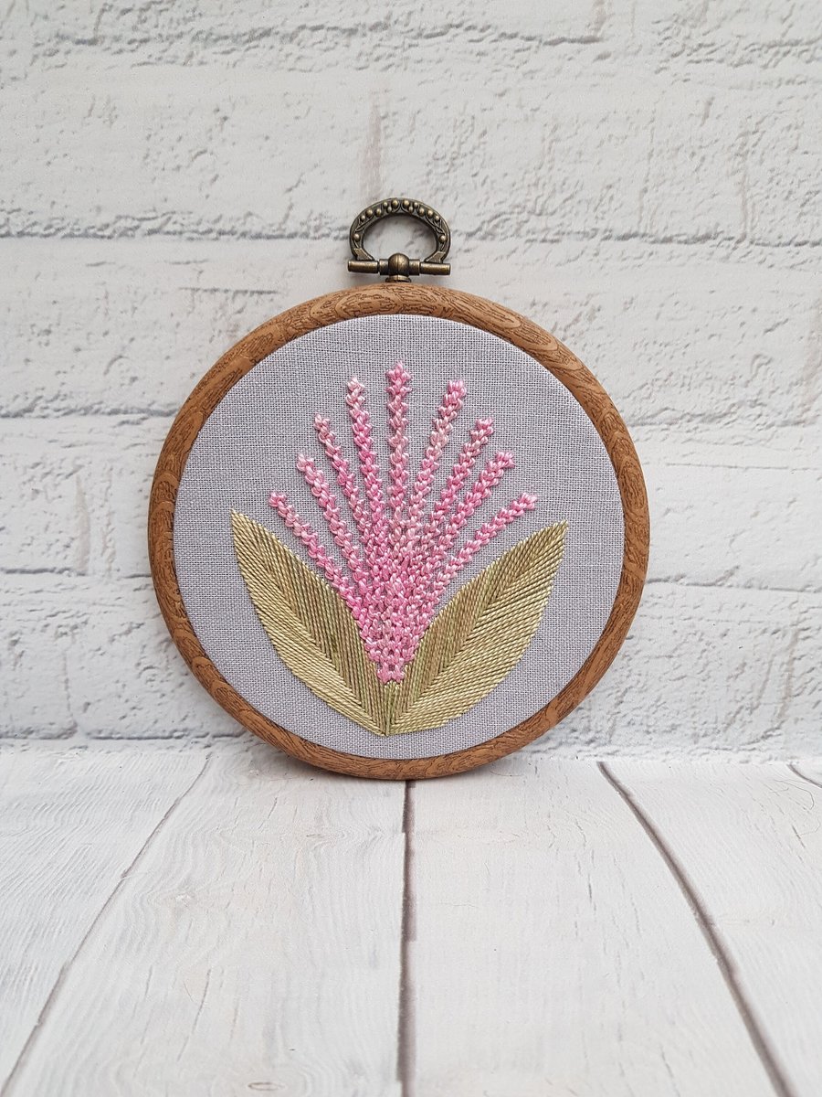 Lavender Hand Embroidery Hoop, Pink Lavender Embroidery, Flower Embroidery