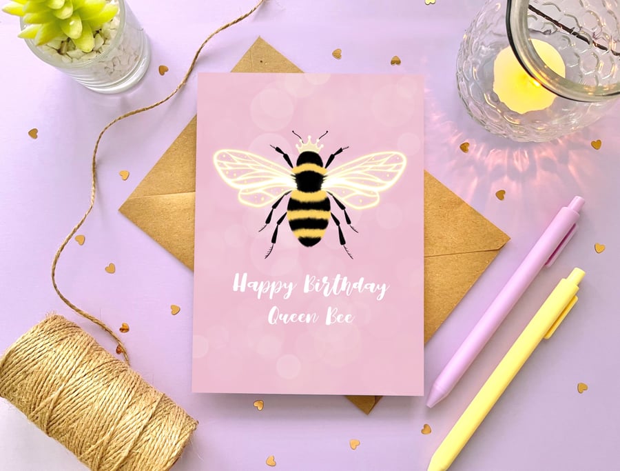Happy Birthday Queen Bee Card - Folksy