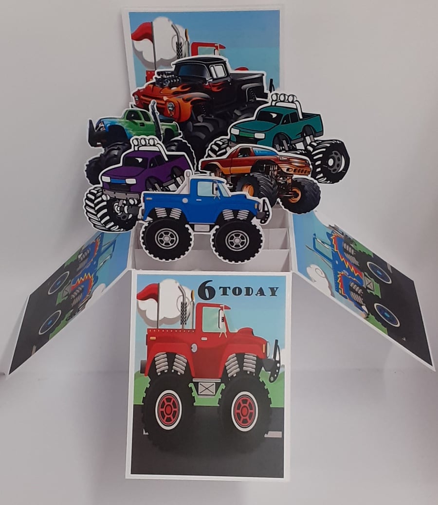 6th Birthday Card with Monster Trucks