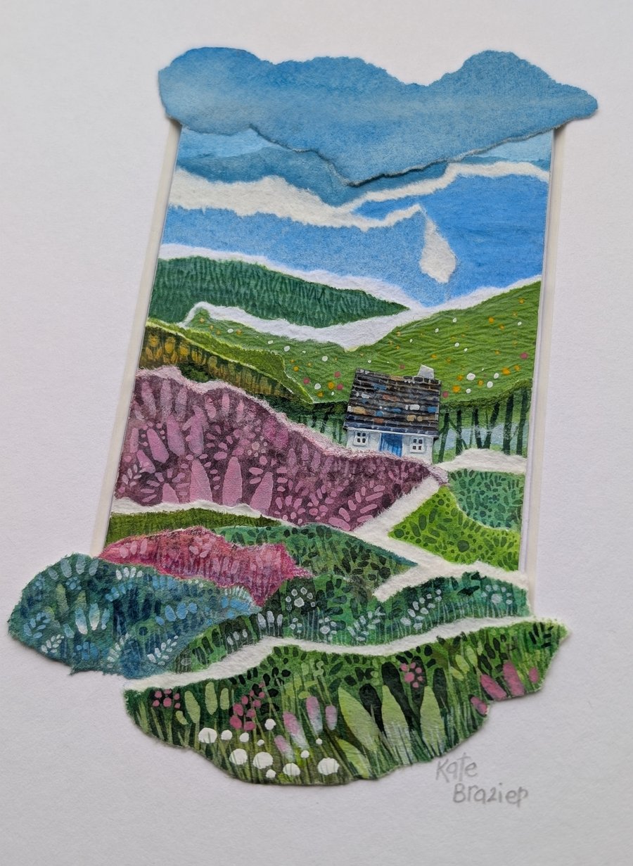 Fresh Fields Cottage - Original miniature collage. A5 Mounted