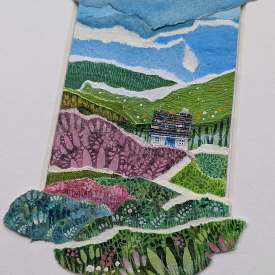 Fresh Fields Cottage - Original miniature collage. A5 Mounted