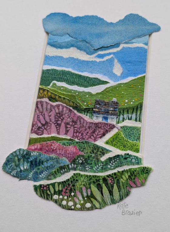 Fresh Fields Cottage - Original miniature collage. A5 Mounted