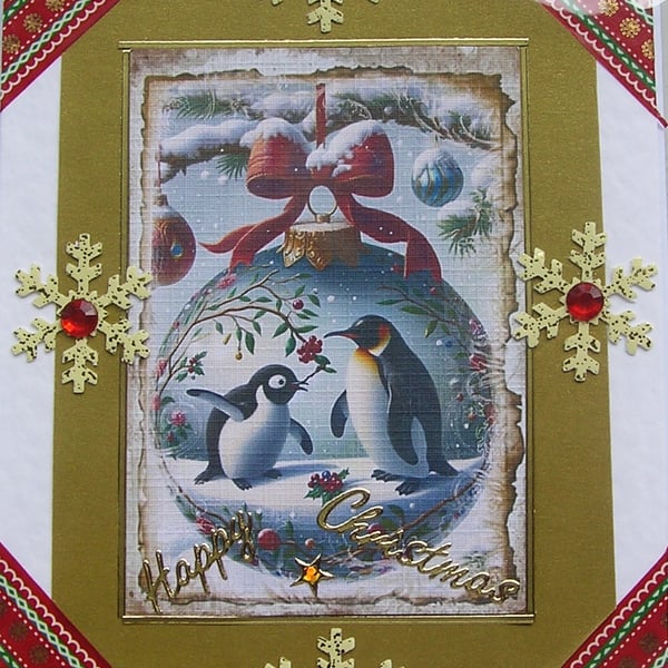 Happy Christmas Hand Crafted Decoupage Christmas Card - Happy Christmas 2980