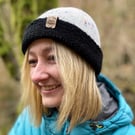 Fisherman style beanie hat in black and colour speckled white wool (unisex)