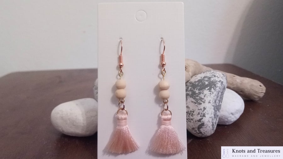 Rose Gold and Pink Tassel Dangle Earrings