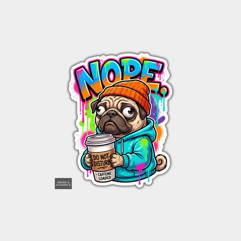 Funny Die Cut Vinyl Sticker - Cheeky Nope Pug Dog